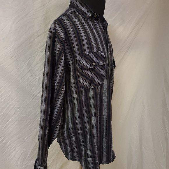 Northwest Territory Mens XL Blue Green Grey Striped Long Sleeve Button Shirt - Picture 11 of 12